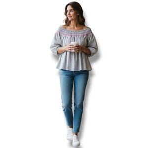 NWOT THE GREAT. Vista Top in Rail Stripe with Embroidery, Size 2 (Medium)
